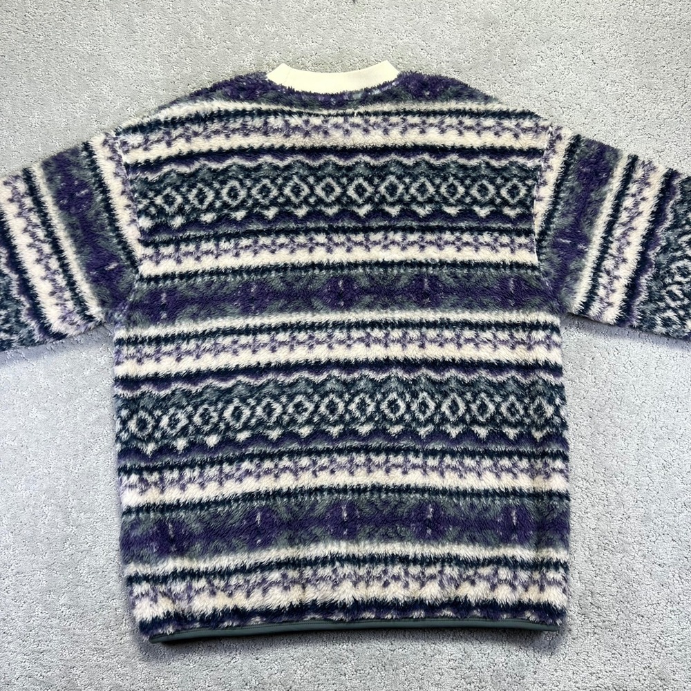 Beams Fleece Pullover Sweater Size Large Nordic Fair Isle Striped Crewneck Japan - Picture 10 of 14